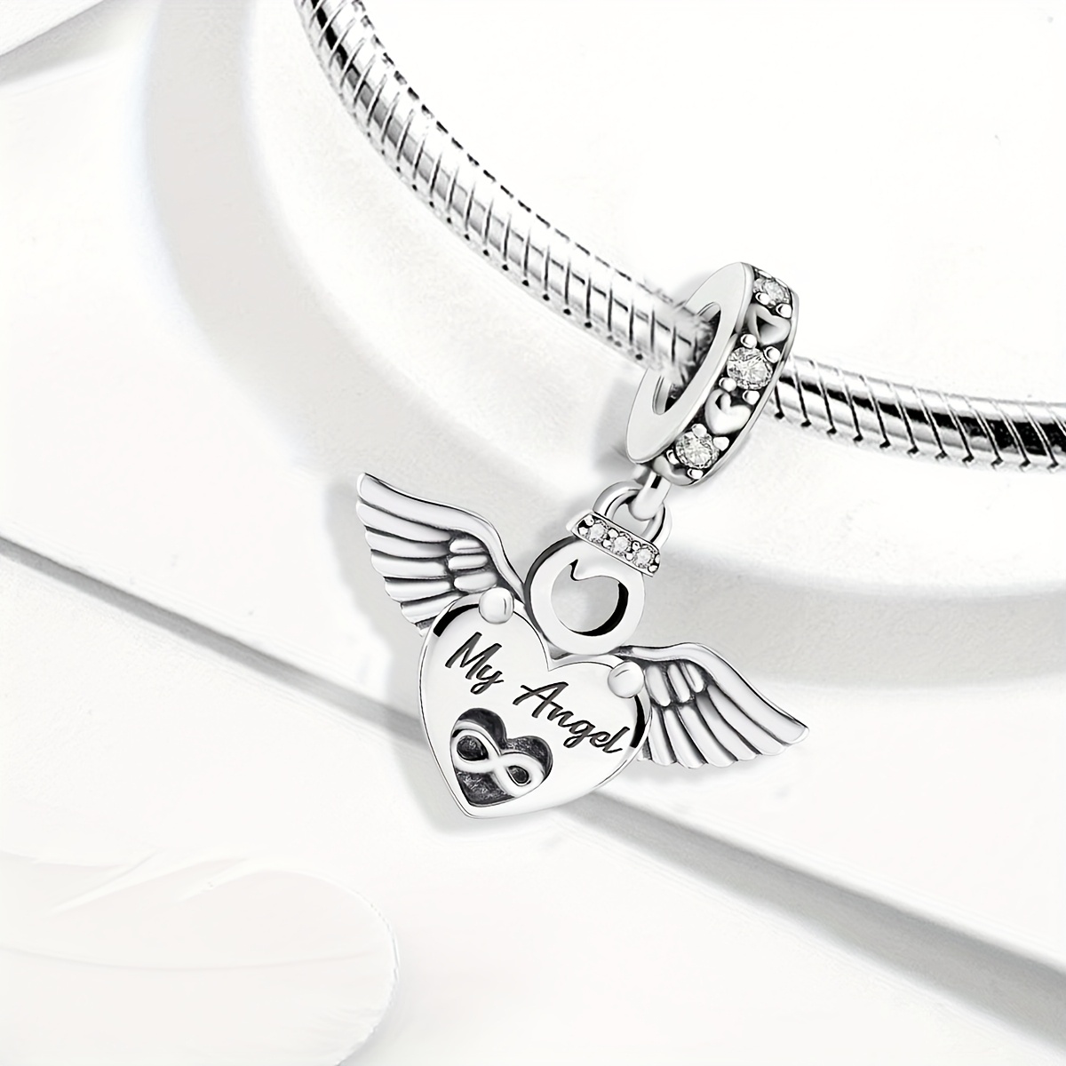 Women's 925 Silver Plated Angel Infinite Heart Charm Pendant